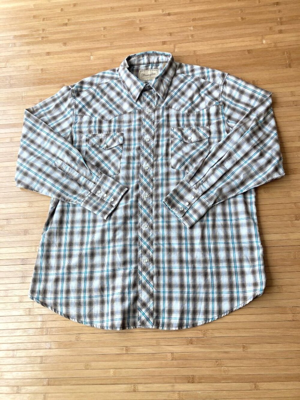 Wrangler Western Plaid Shirt Pearl Snap Long Sleeve Mens XL Walnut